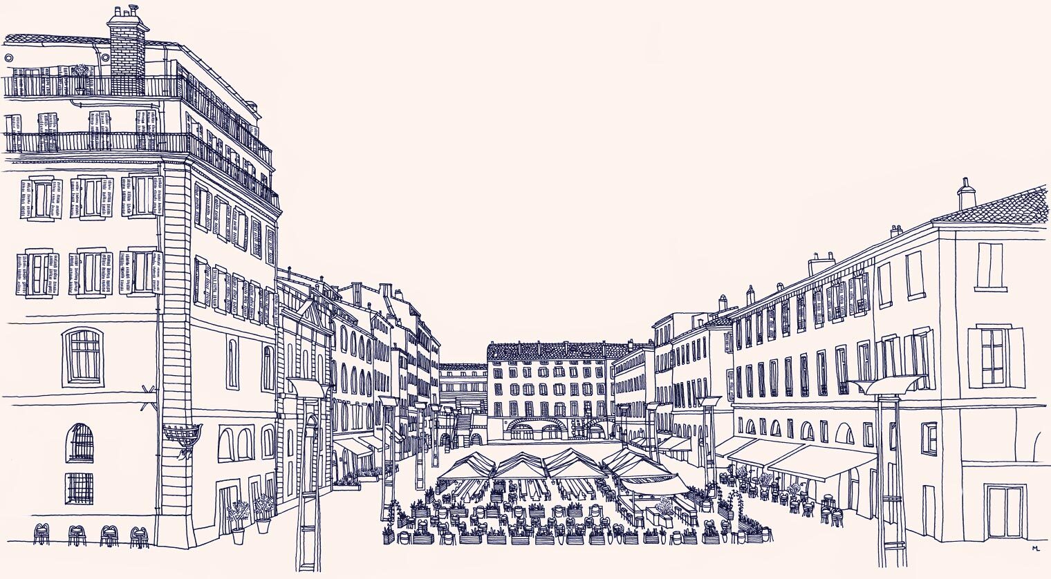 Illustration des Grands Halles du Vieux Port, de sa Terrasse, du Marché et de la Taverne